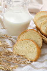 Sliced wheat bread and milk