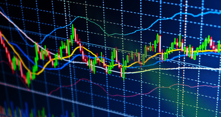 Stock exchange chart graph. Finance business background. Abstract stock market diagram candle bars trade.