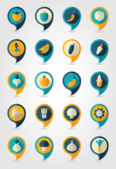 Vegetable mapping pins icons with long shadow
