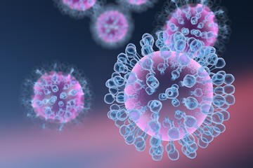 Background with viruses. Influenza viruses on colorful background. A virus which causes flu - obrazy, fototapety, plakaty