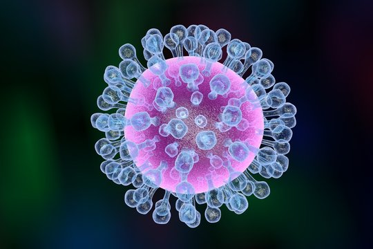 Background with viruses. Influenza viruses on colorful background. A virus which causes flu