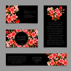 Cards with lilies and frame text on a black background