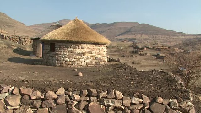 Rural Basuto village in the Maloti Mountains.