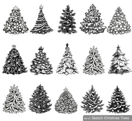 Set of Dreawn Christmas Trees. 