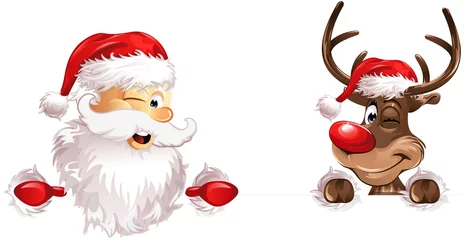 Plaid avec motif Motifs de Noël santa and rudolph banner bottom