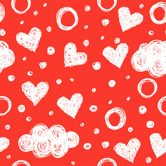 Doodle romantic love seamless pattern background. Hand drawn simple graphic bright illustration for use in design.