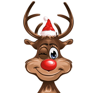 Christmas Rudolph smiling small hat winking
