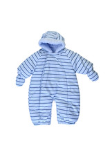 Children's winter blue jumpsuit with a fur lining isolated on wh