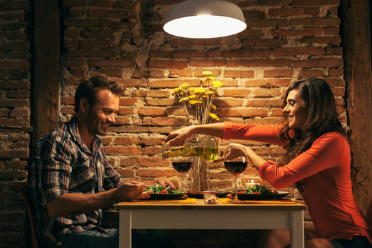 Romantic Couple Having Dinner at Home