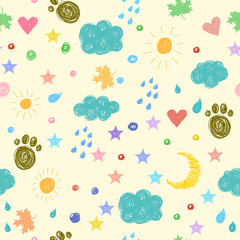 Doodle seamless pattern background with hand drawn funny element