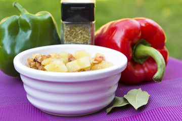 Meat ragout with veggies in bowl