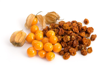 Frische und getrocknete Physalis
