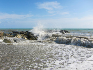 Wave breaks on the breakwater