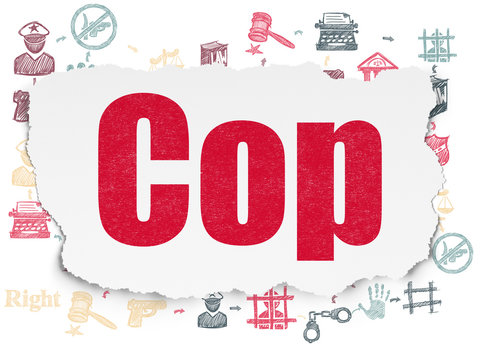 Law concept: Cop on Torn Paper background