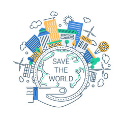 Illustration of modern line flat design city composition with