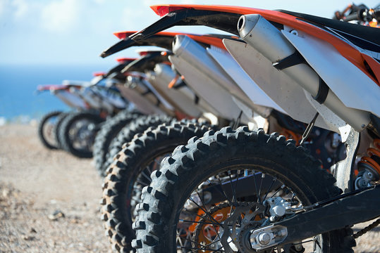 Motocross Riders Lined Up Before Start On The Race