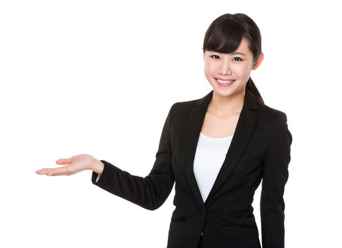 Asian Young Businesswoman show with blank sign