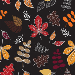 Seamless pattern. Vector background with fall leaves.