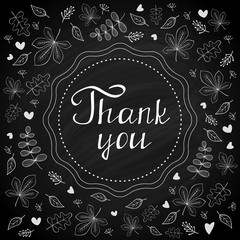 Thank you note on chalk board with botanical background. vector