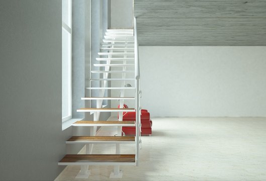 Scala dritta in ferro e legno vista frontale