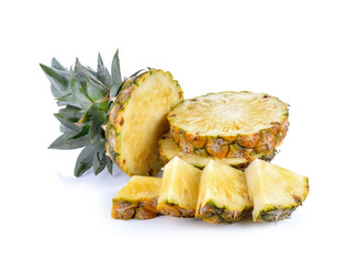 Sliced of ripe pineapple  on white  background