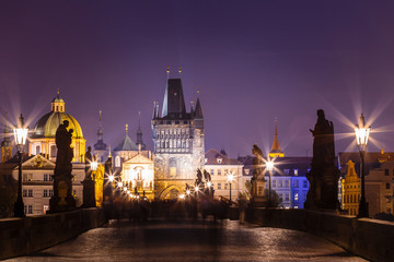 Fototapeta na wymiar Twilight View Of Charles Bridge in Prague, Czech Republic