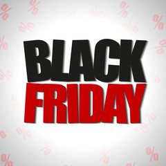 Black Friday Vector Illustration. Text with Shadows on a Background full of Percentage Signs.