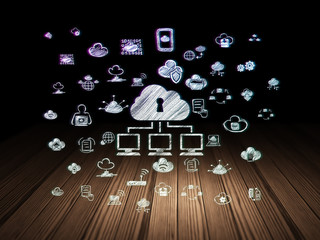 Cloud technology concept: Cloud Network in grunge dark room