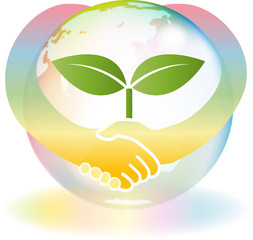 ハート型に手をつなぐ　地球　双葉