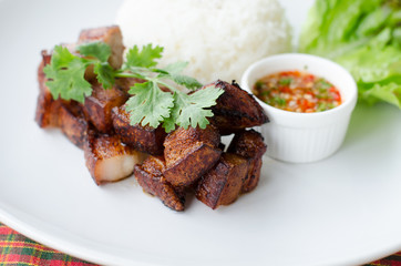 Deep fried pork with rice and chili sauce