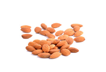 group of almonds  on white background