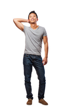 full body of a chinese man on a white background