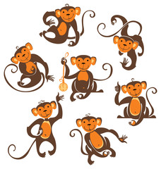 Seven funny monkeys. Time of pampering in young animals.