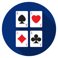 Flat design vector ace cards icon with long shadow, isolated