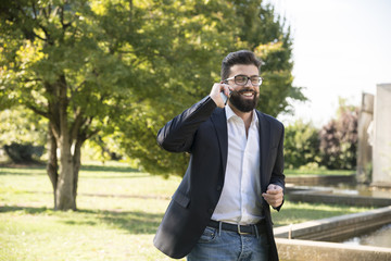 happy man at phone