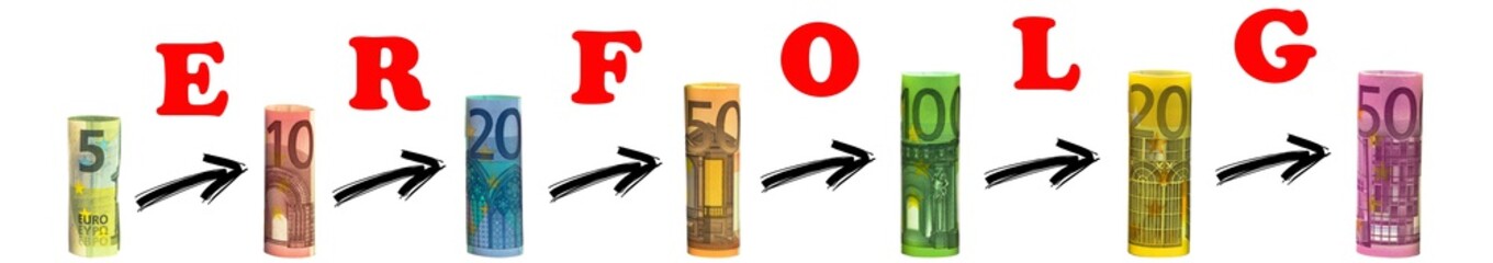 Erfolg - aufsteigend gerollte Geldscheine