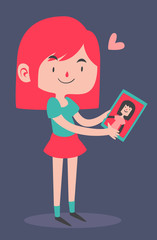Cute Girl Holding her Girlfriend's Portrait