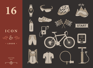 Vector set of icons about cycling on a white background