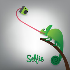 Vector scalable illustration of cute chameleon with camera makes © Rostique