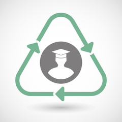 Line art recycle sign icon with a student