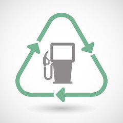 Line art recycle sign icon with a gas station