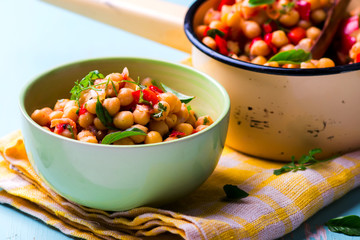 stewed chick-pea with vegetables. vegetarian dish.
