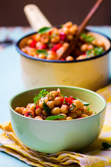 stewed chick-pea with vegetables. vegetarian dish.