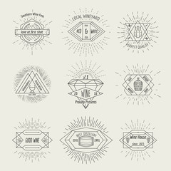 Winemaking and winehouse label or emblem set in hipster style