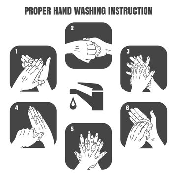 Proper Hand Washing Instruction Black Vector Icons Set