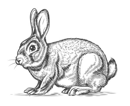 Hand drawn vector rabbit in engraving style