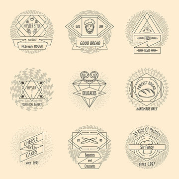 Bakery and pastry hipster vintage logo set