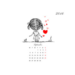 Calendar grid 2016 design. Couple in love together