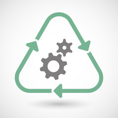Line art recycle sign icon with two gears