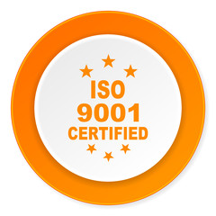iso 9001 orange circle 3d modern design flat icon on white background